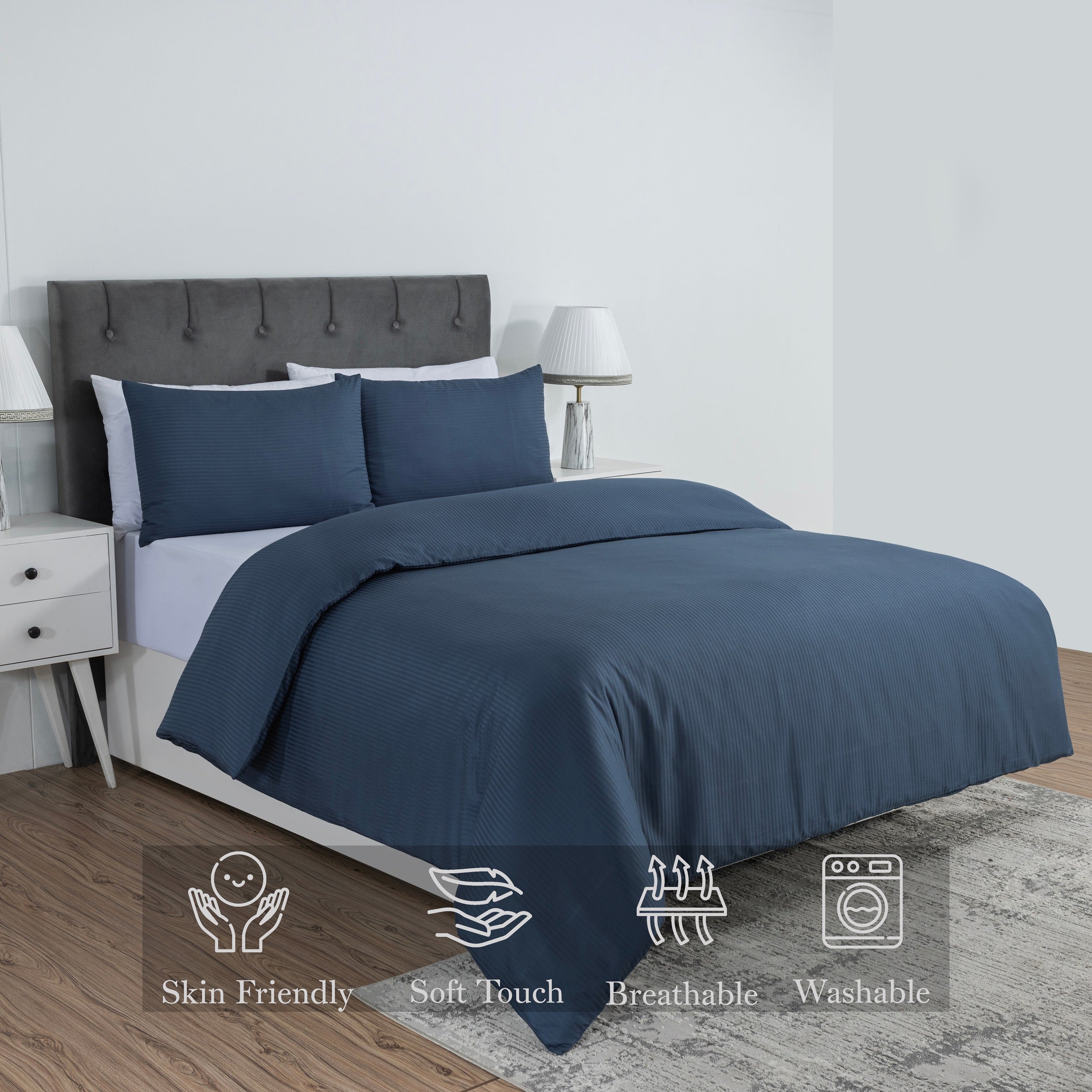 Elegant Dobby Stripe Duvet Cover Set - Soft Polycotton Blend with Button Closure - Luxury Bedding in Different Colors