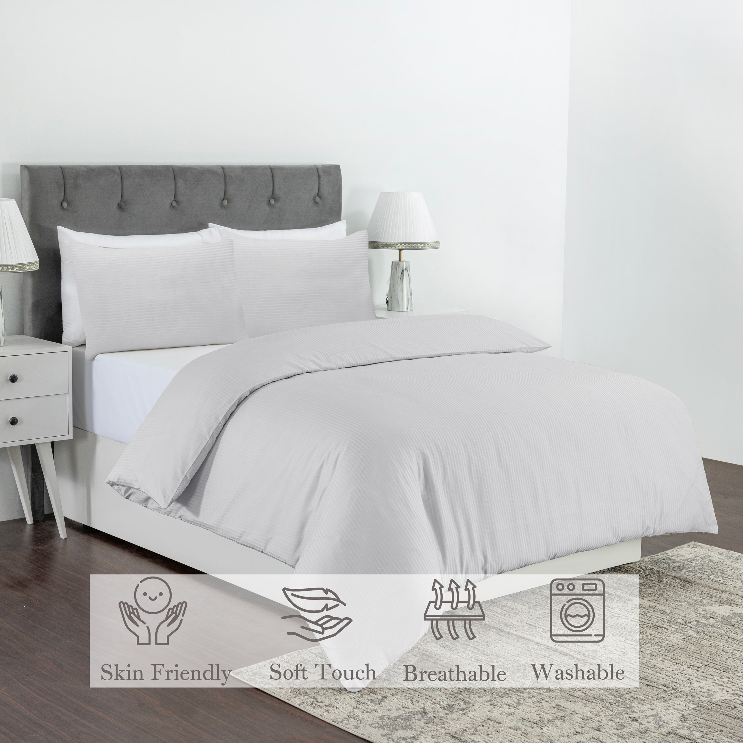 Elegant Dobby Stripe Duvet Cover Set - Soft Polycotton Blend with Button Closure - Luxury Bedding in Different Colors