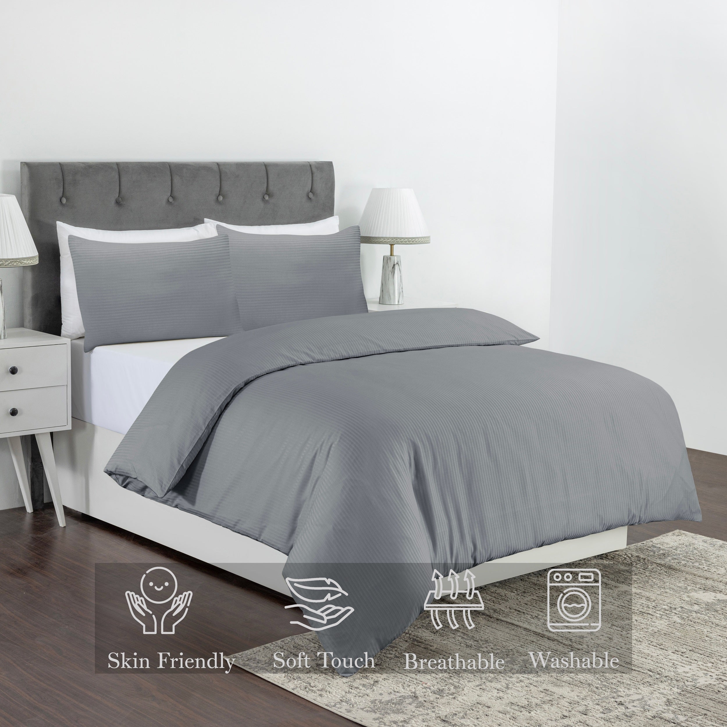 Elegant Dobby Stripe Duvet Cover Set - Soft Polycotton Blend with Button Closure - Luxury Bedding in Different Colors