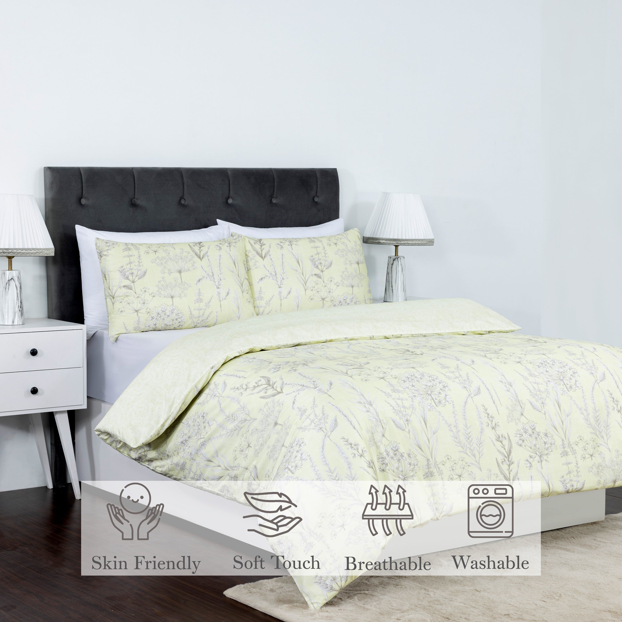 100% Cotton Sateen Printed Duvet Cover Set - 300 Thread Count Luxury Bedding - Ultra Soft & Breathable - 15437
