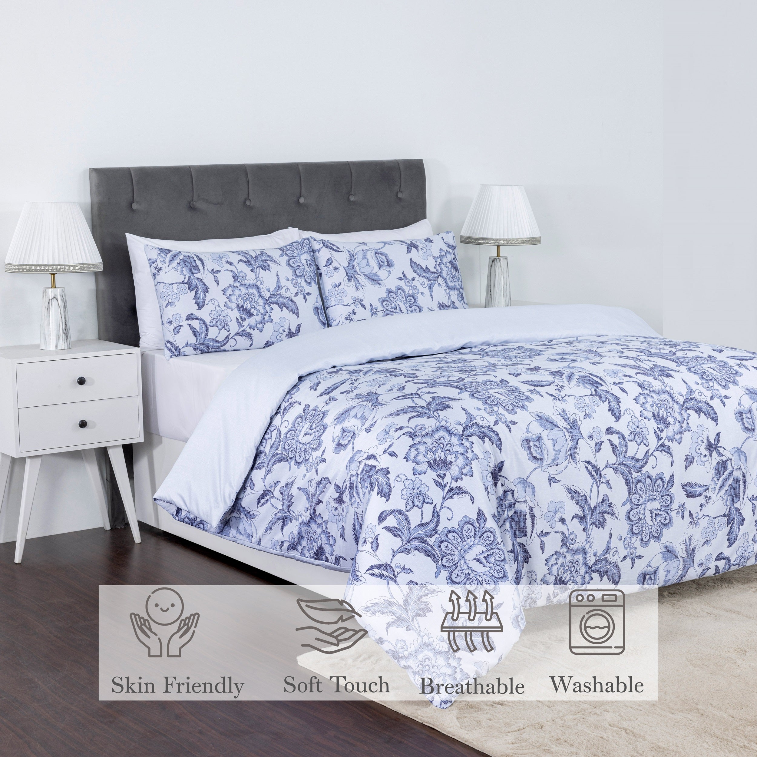 100% Cotton Sateen Printed Duvet Cover Set - 300 Thread Count Luxury Bedding - Ultra Soft & Breathable - 18491