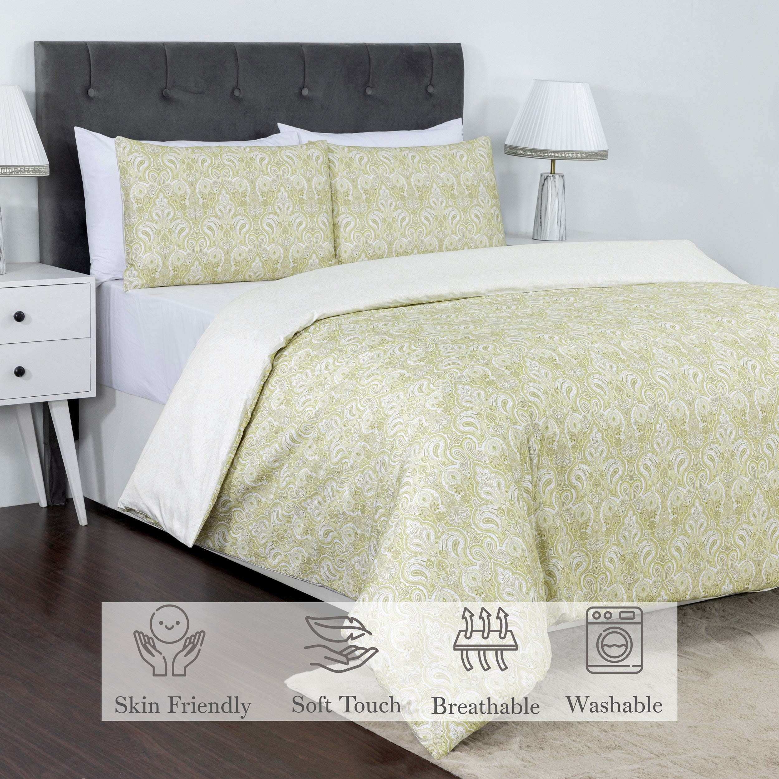 100% Cotton Sateen Printed Duvet Cover Set - 300 Thread Count Luxury Bedding - Ultra Soft & Breathable - 16830