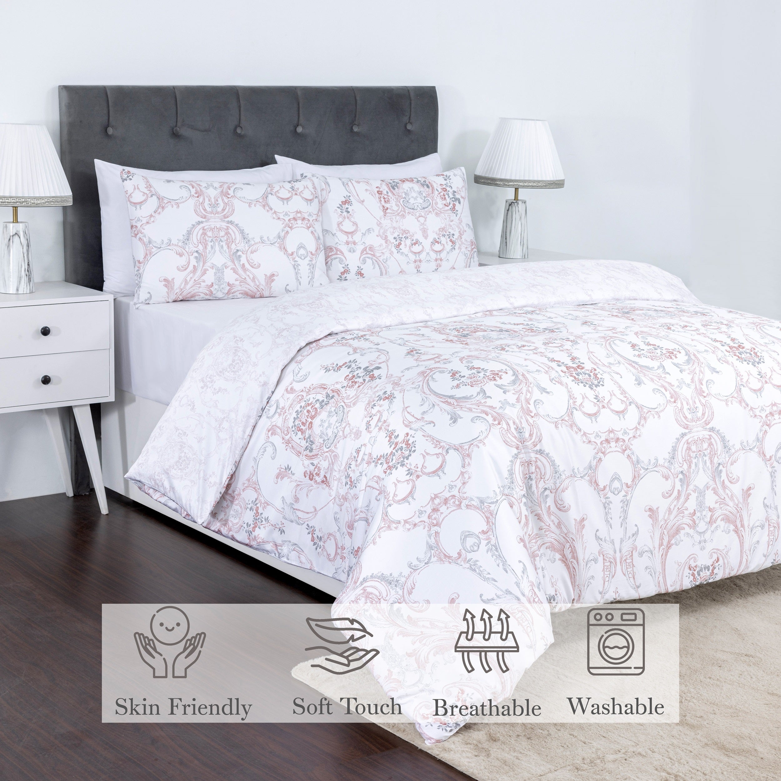 100% Cotton Sateen Printed Duvet Cover Set - 300 Thread Count Luxury Bedding - Ultra Soft & Breathable - 14121