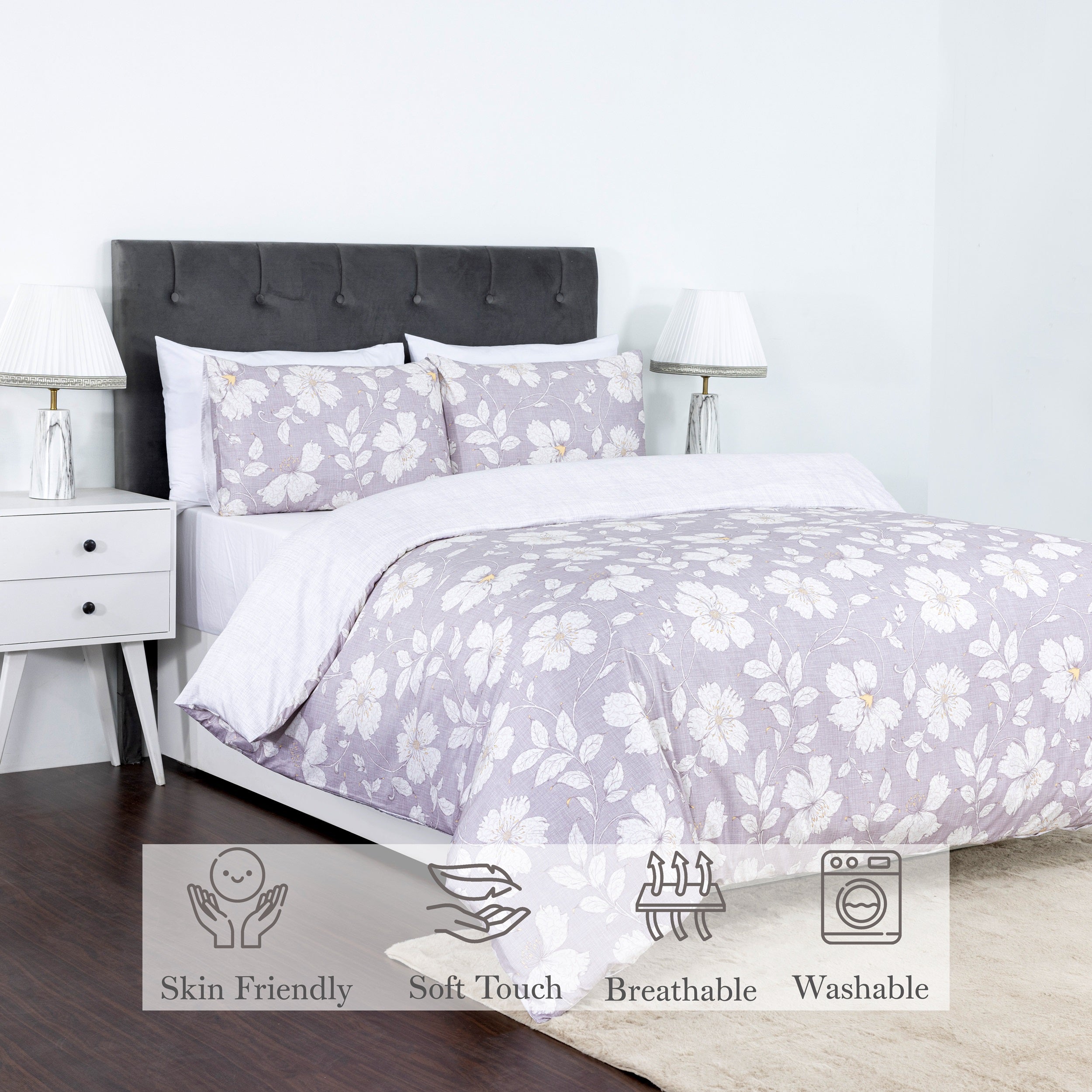 100% Cotton Sateen Printed Duvet Cover Set - 300 Thread Count Luxury Bedding - Ultra Soft & Breathable - Tulip Flower