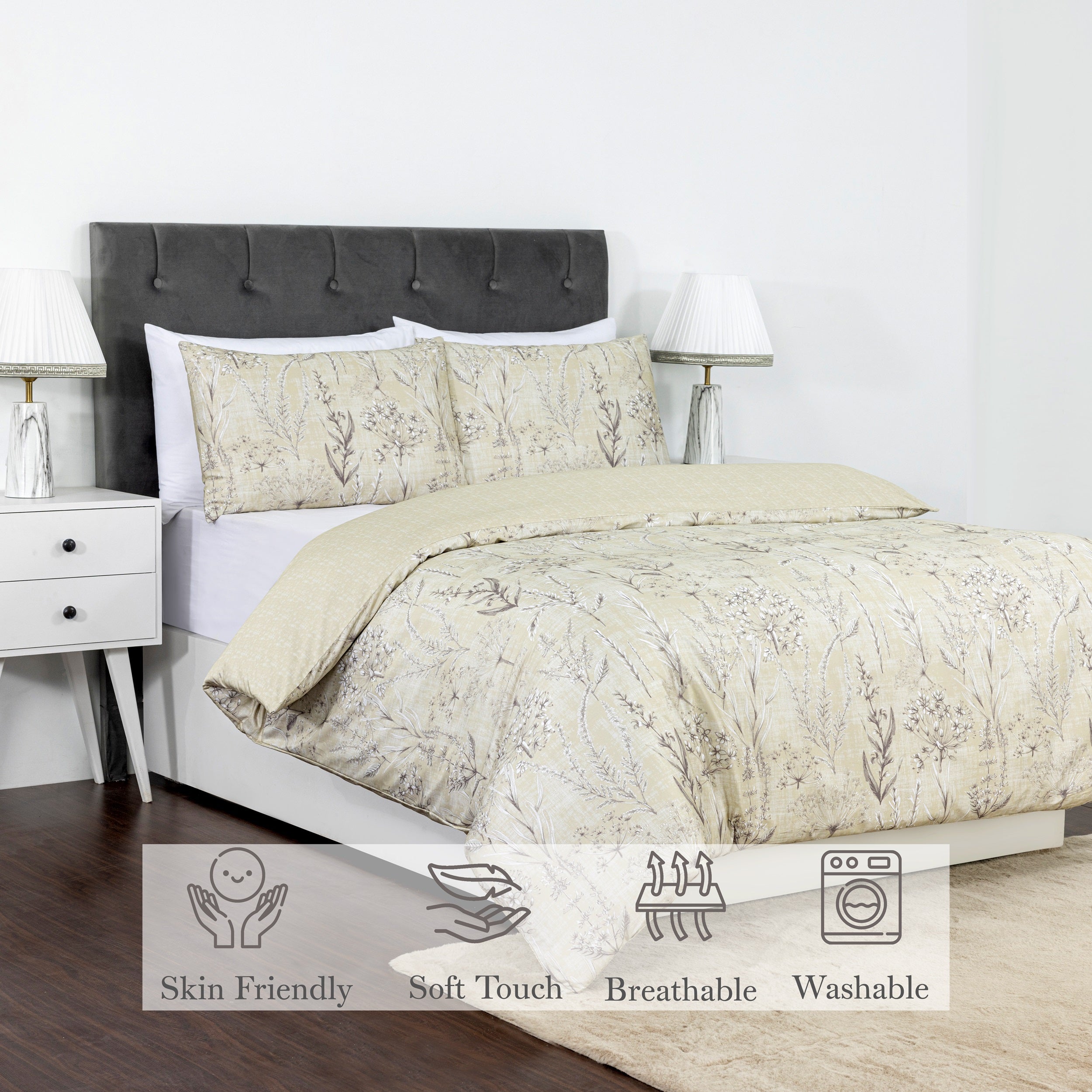 100% Cotton Sateen Printed Duvet Cover Set - 300 Thread Count Luxury Bedding - Ultra Soft & Breathable - 15437