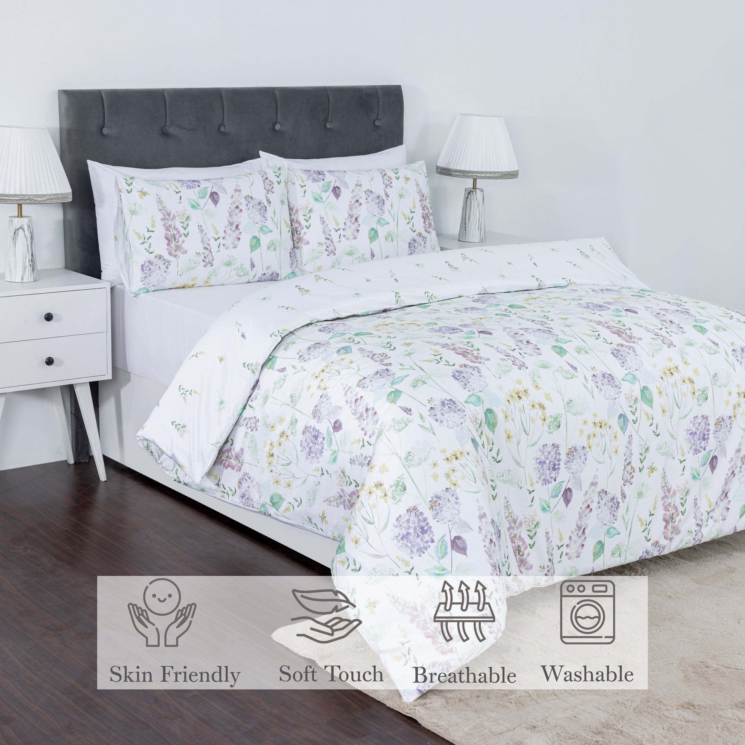 100% Cotton Sateen Printed Duvet Cover Set - 300 Thread Count Luxury Bedding - Ultra Soft & Breathable - 11487