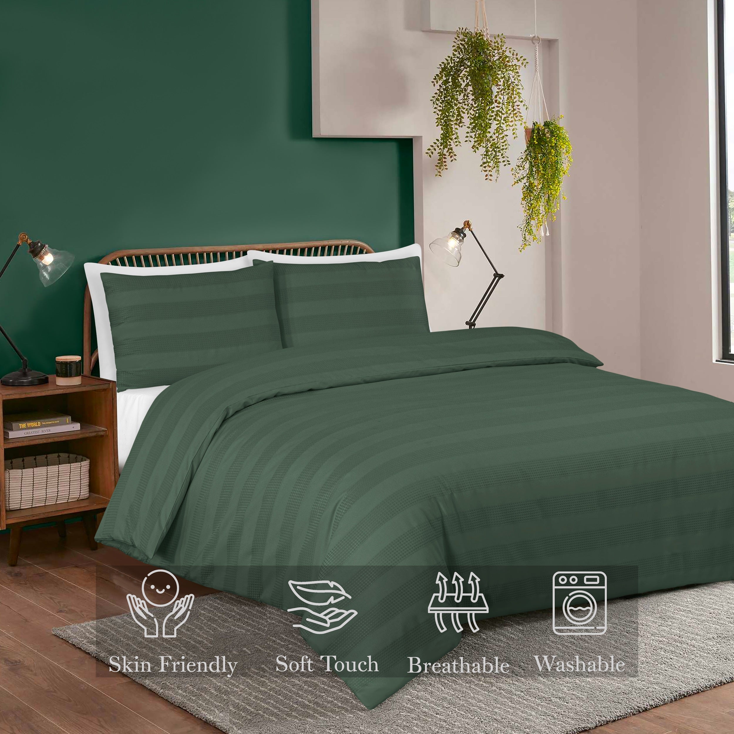 Luxury Waffle Stripe Duvet Cover Set - Soft Polycotton Blend with Button Closure - Stylish & Breathable Bedding in Trendy Colours