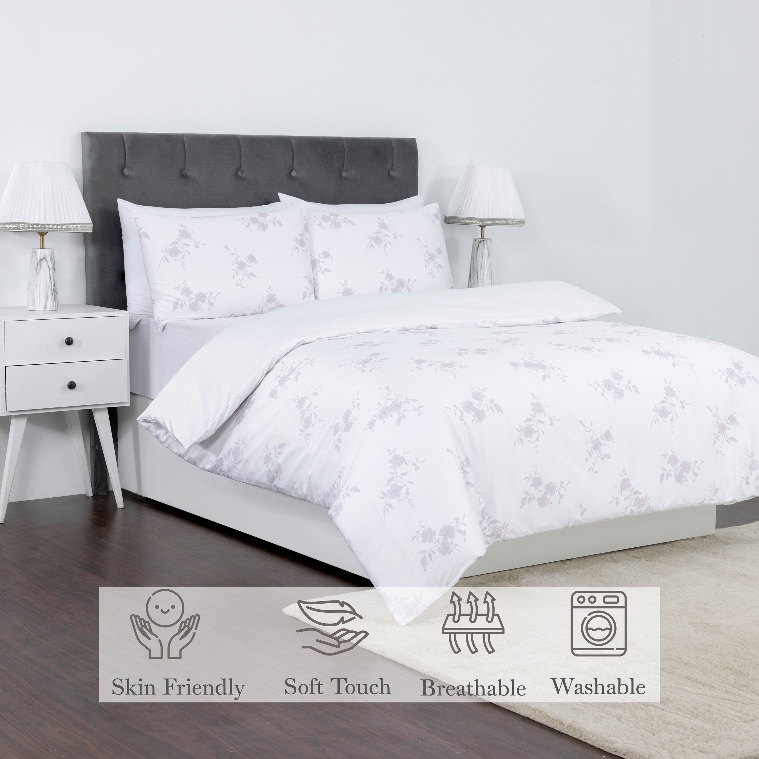 100% Cotton Sateen Printed Duvet Cover Set - 300 Thread Count Luxury Bedding - Ultra Soft & Breathable - 16838
