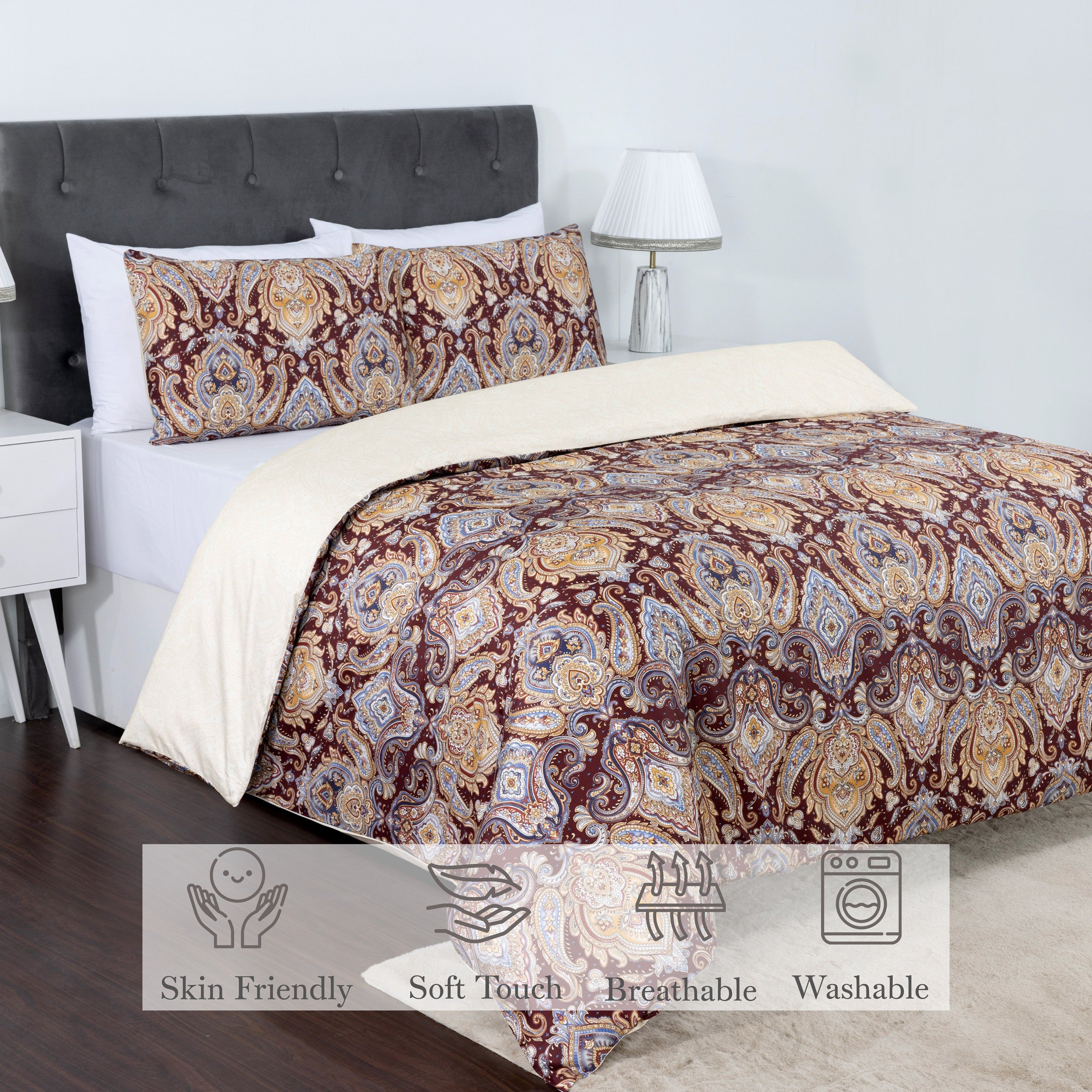 100% Cotton Sateen Printed Duvet Cover Set - 300 Thread Count Luxury Bedding - Ultra Soft & Breathable - 16850