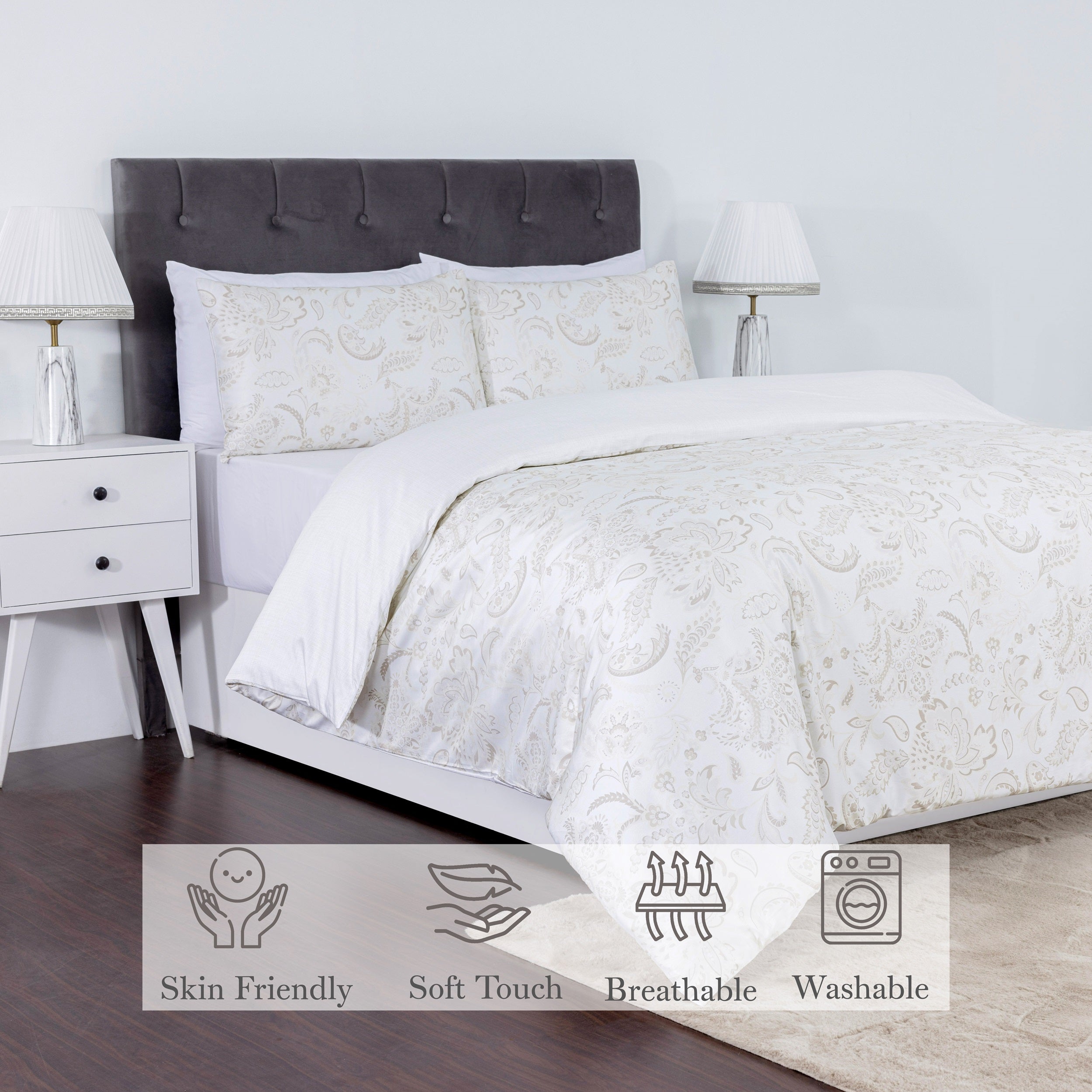 100% Cotton Sateen Printed Duvet Cover Set - 300 Thread Count Luxury Bedding - Ultra Soft & Breathable - 16873