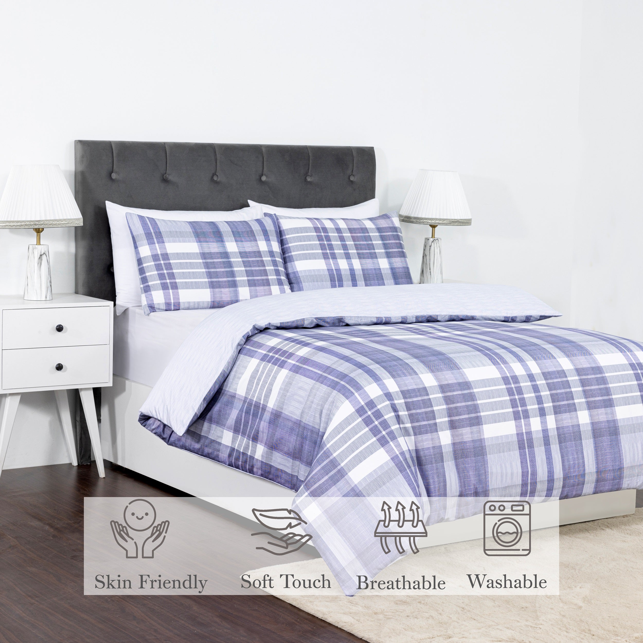100% Cotton Sateen Printed Duvet Cover Set - 300 Thread Count Luxury Bedding - Ultra Soft & Breathable - 16871