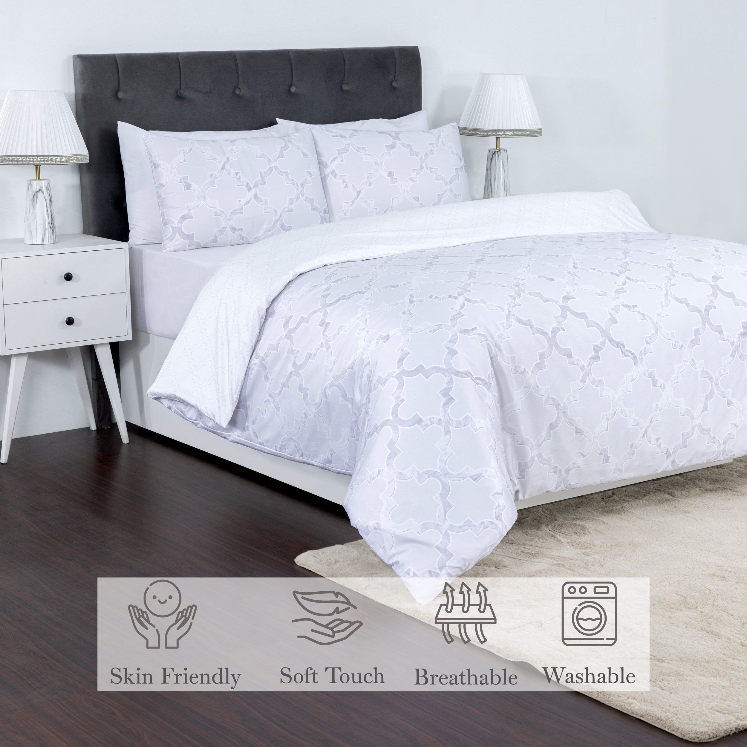 100% Cotton Sateen Printed Duvet Cover Set - 300 Thread Count Luxury Bedding - Ultra Soft & Breathable - 18496