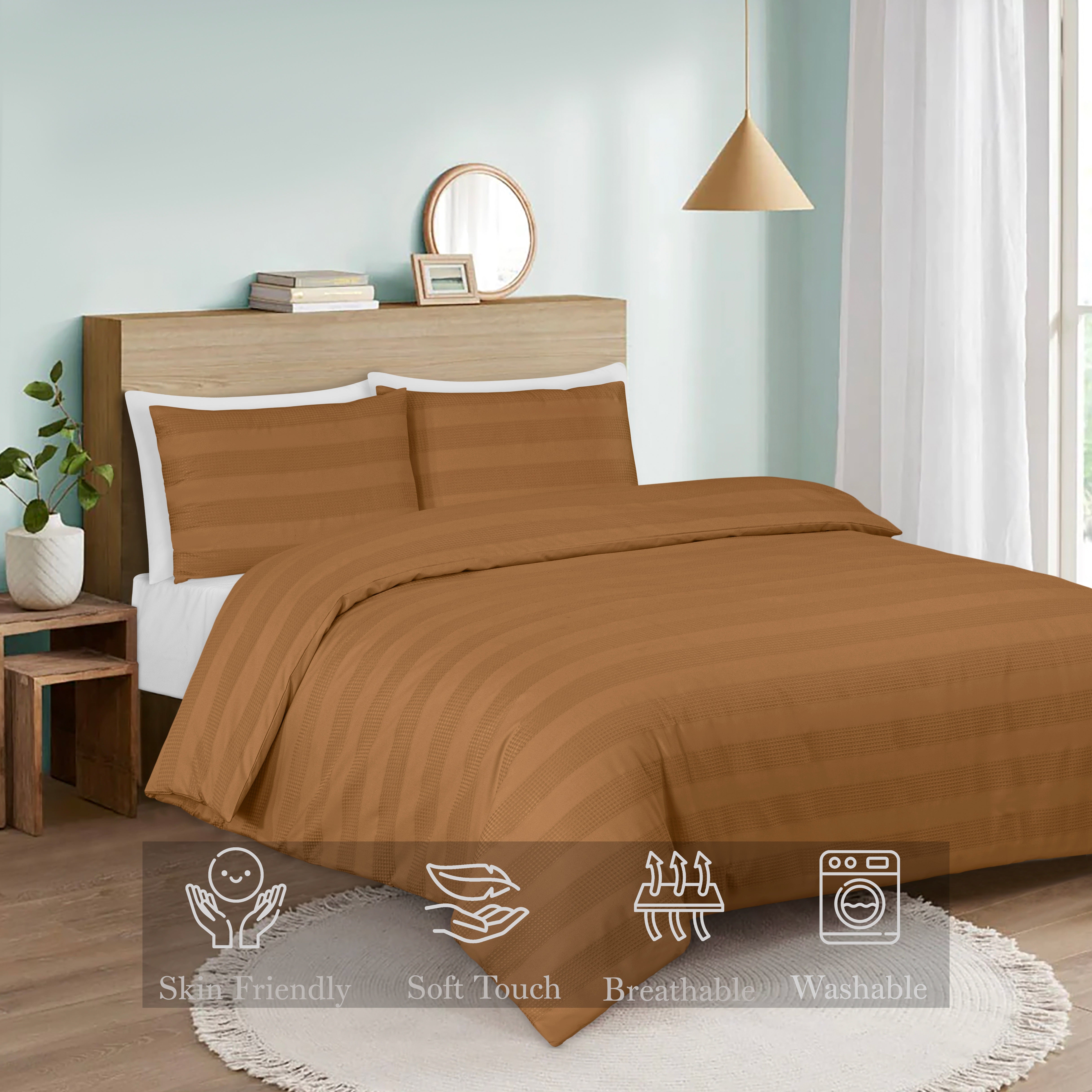 Luxury Waffle Stripe Duvet Cover Set - Soft Polycotton Blend with Button Closure - Stylish & Breathable Bedding in Trendy Colours