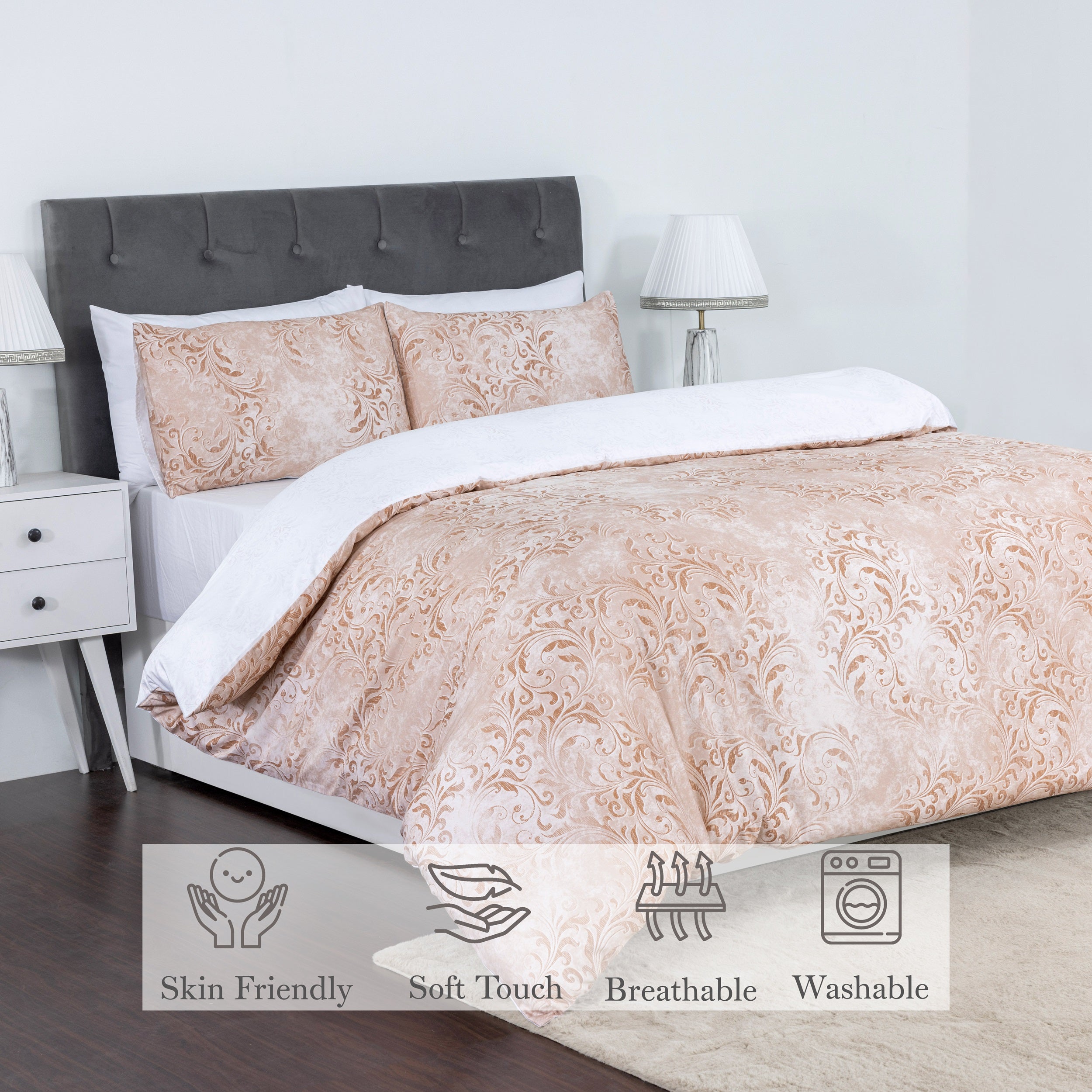 100% Cotton Sateen Printed Duvet Cover Set - 300 Thread Count Luxury Bedding - Ultra Soft & Breathable - 18505