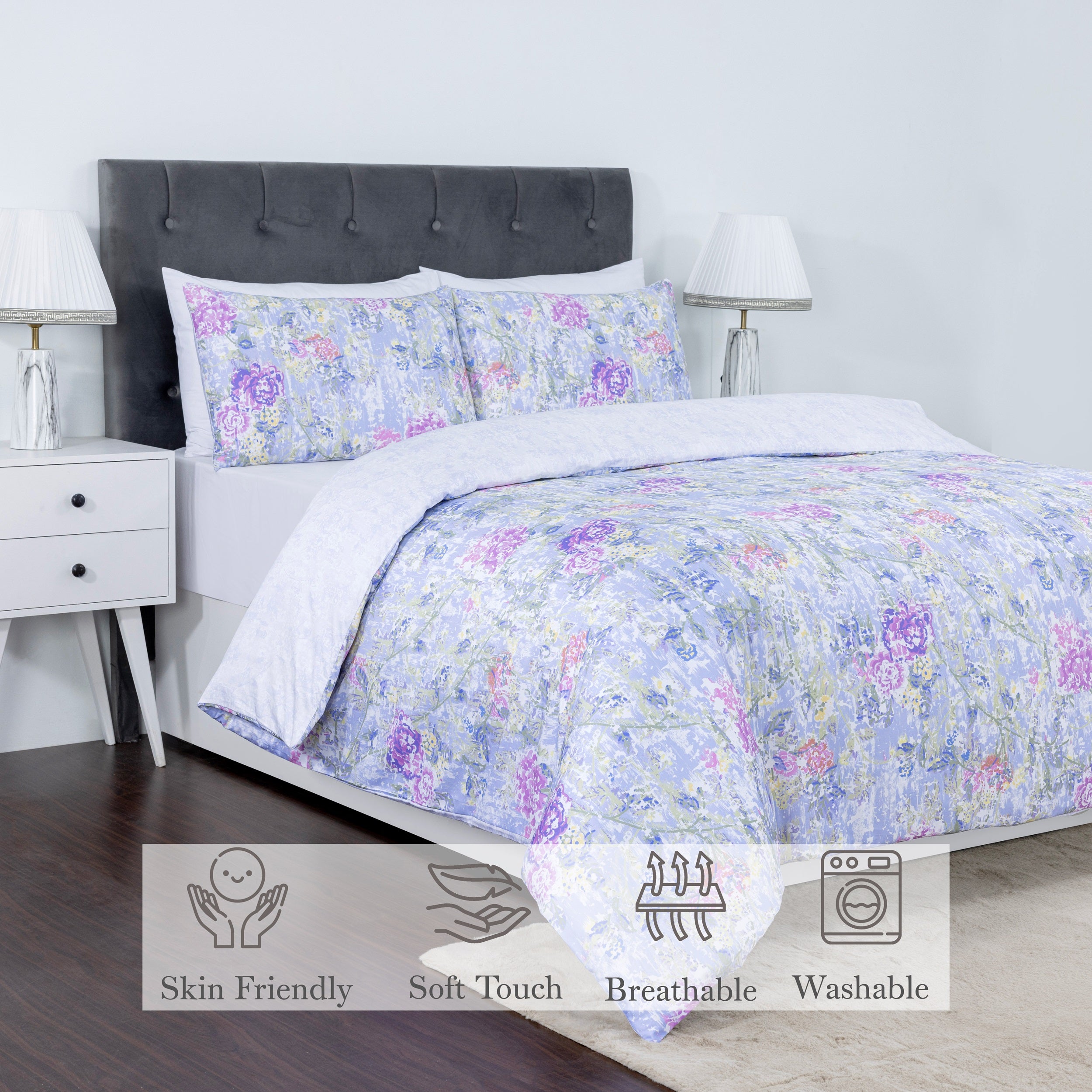 100% Cotton Sateen Printed Duvet Cover Set - 300 Thread Count Luxury Bedding - Ultra Soft & Breathable - 18518