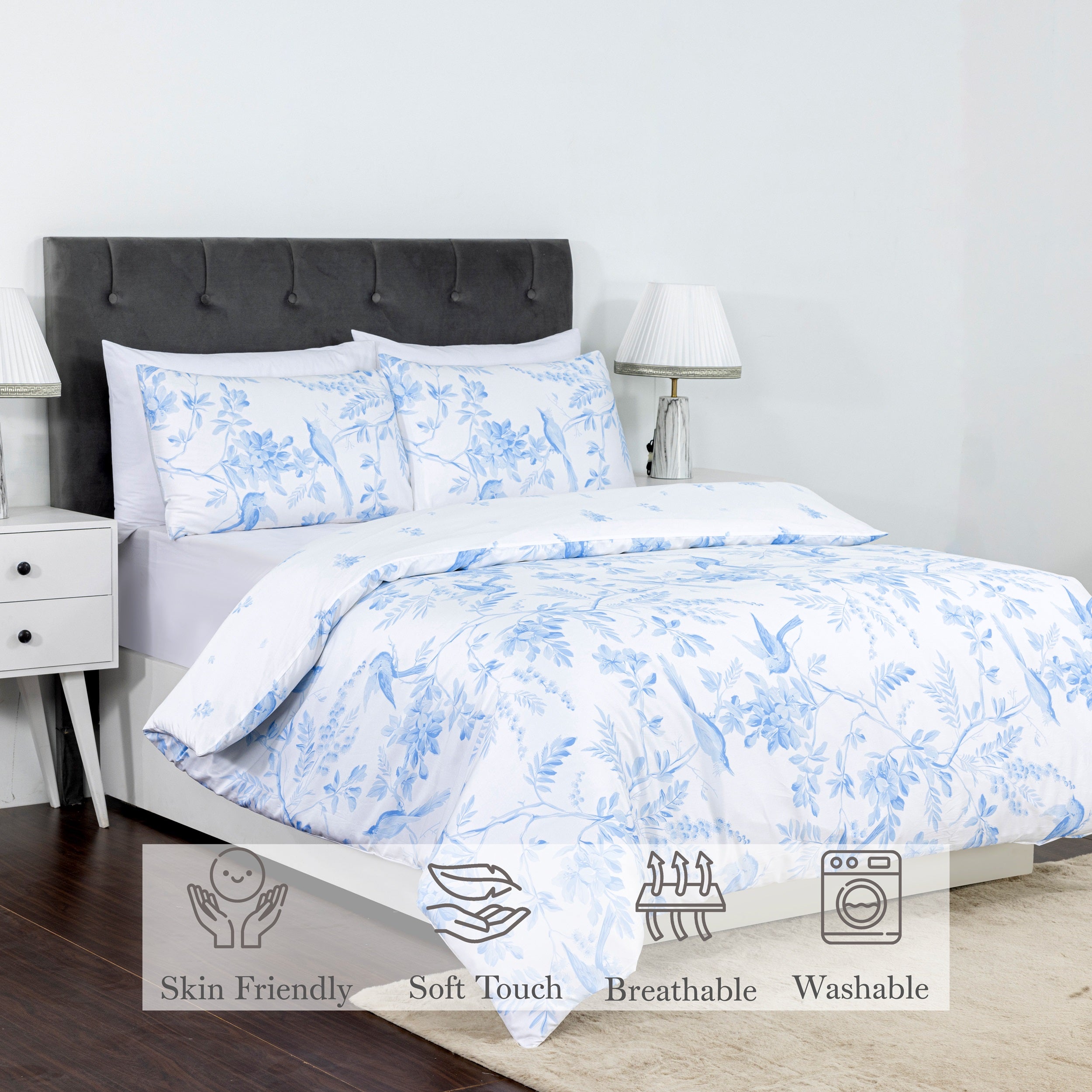 100% Cotton Sateen Printed Duvet Cover Set - 300 Thread Count Luxury Bedding - Ultra Soft & Breathable - 18497