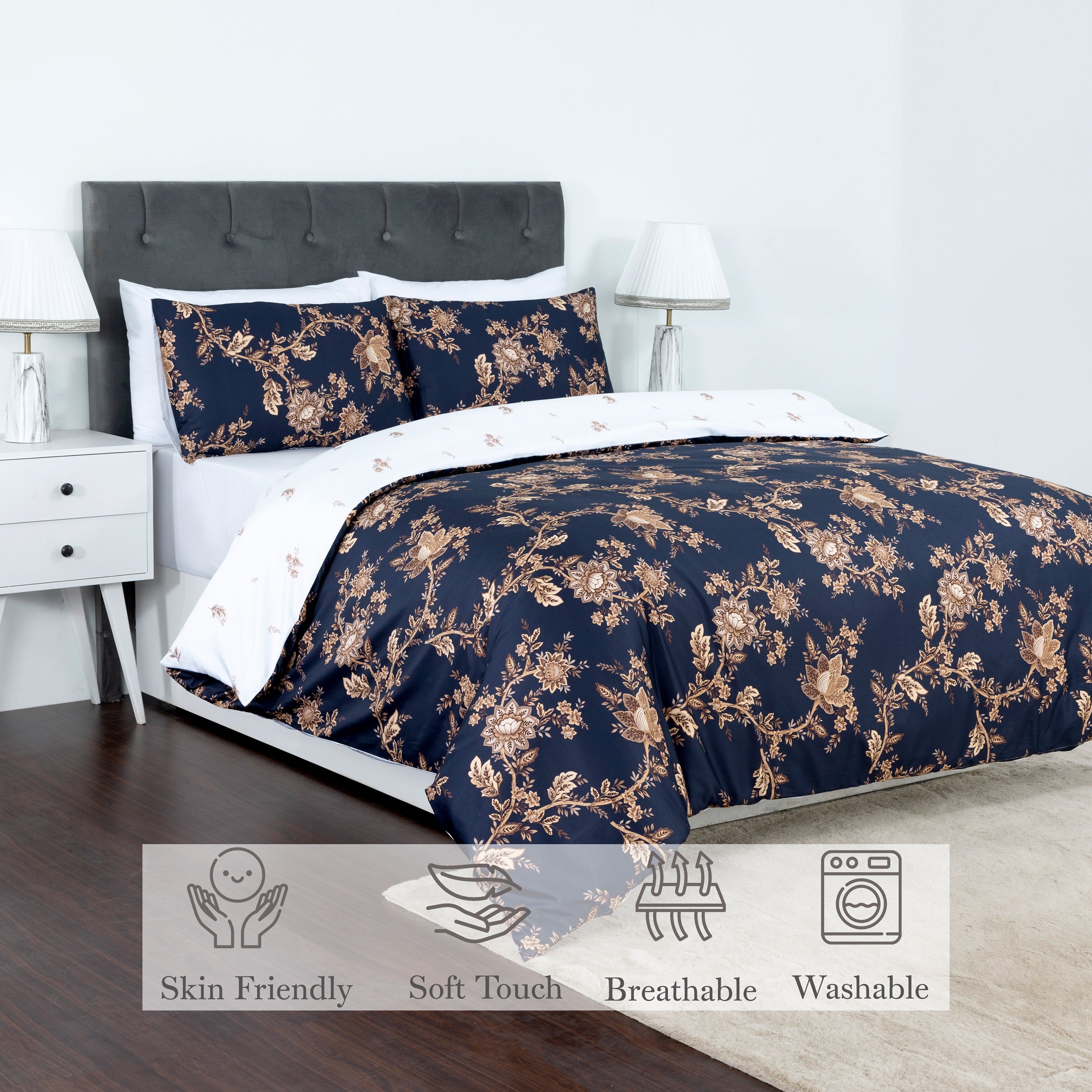 100% Cotton Sateen Printed Duvet Cover Set - 300 Thread Count Luxury Bedding - Ultra Soft & Breathable - MM81