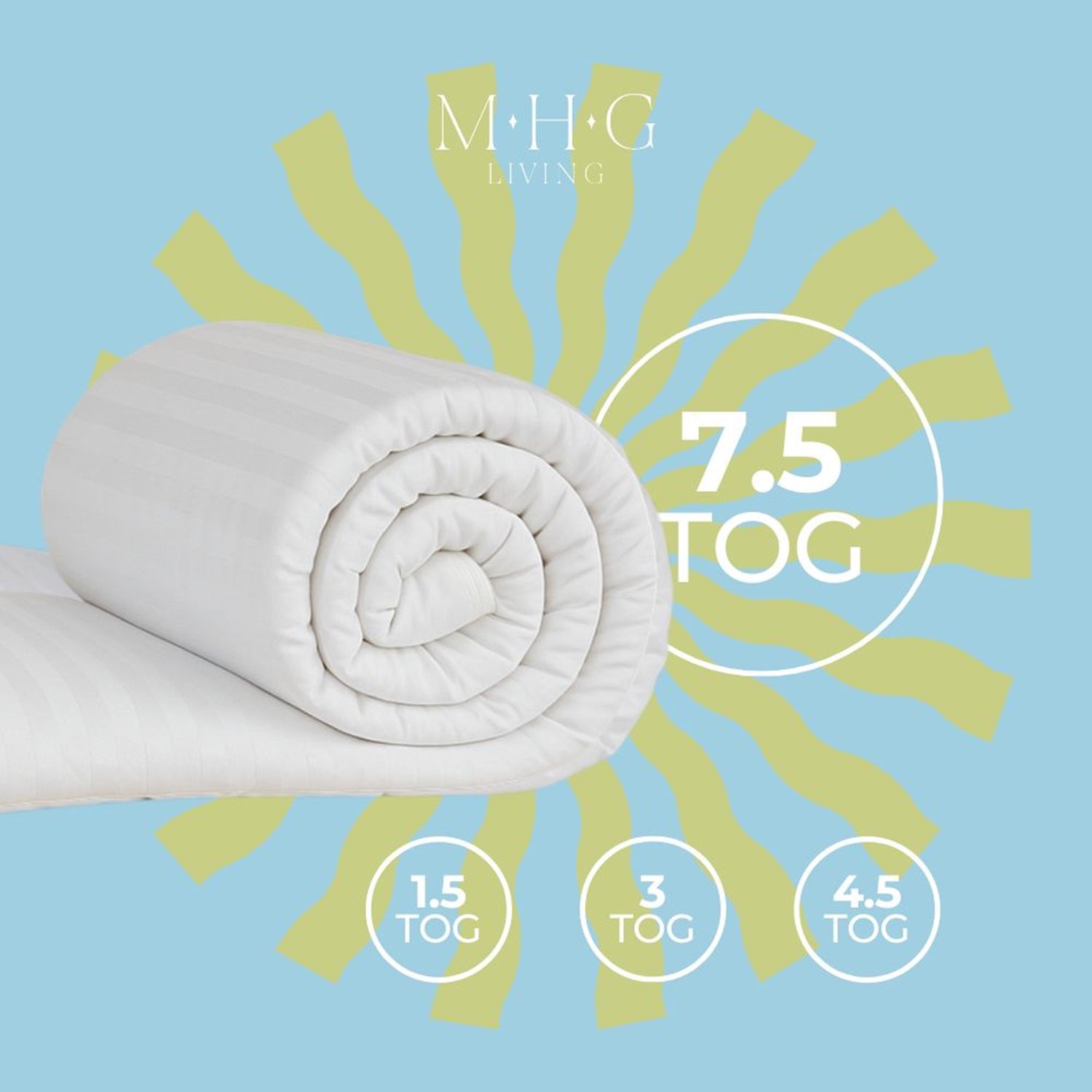Luxury 7.5 Tog Summer Duvet - Lightweight, Breathable & Hypoallergenic Satin Stripe Quilt