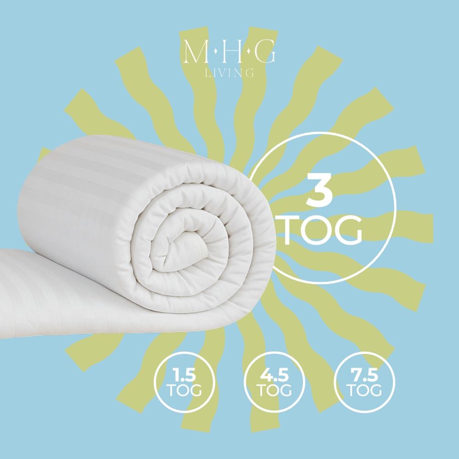 Luxury 3 Tog Summer Duvet - Lightweight, Breathable & Hypoallergenic Satin Stripe Quilt