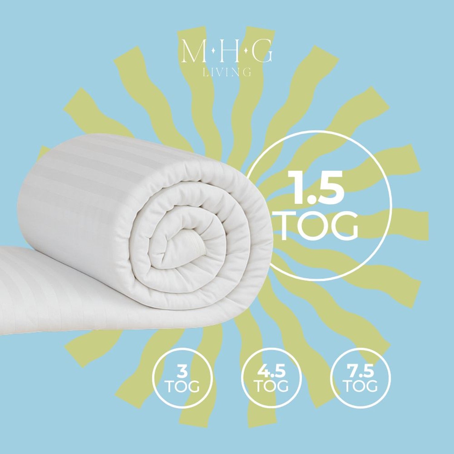 Luxury 1.5 Tog Summer Duvet - Lightweight, Breathable & Hypoallergenic Satin Stripe Quilt