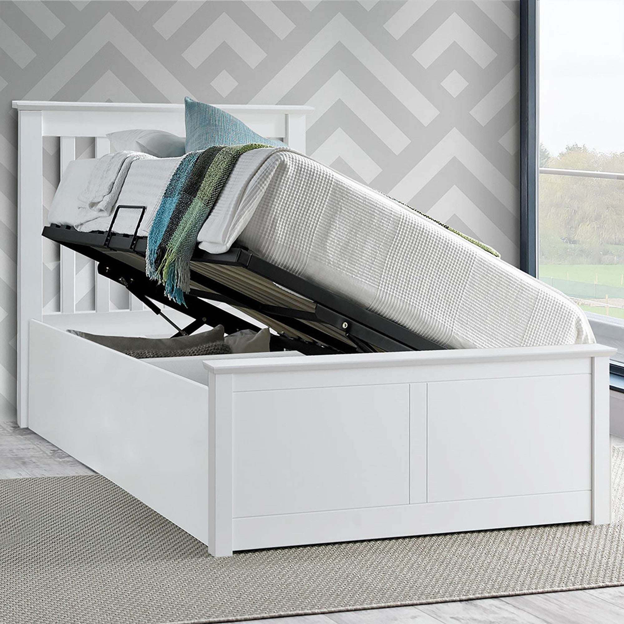Francis Wooden Ottoman Storage Bed Frame - 3ft Single