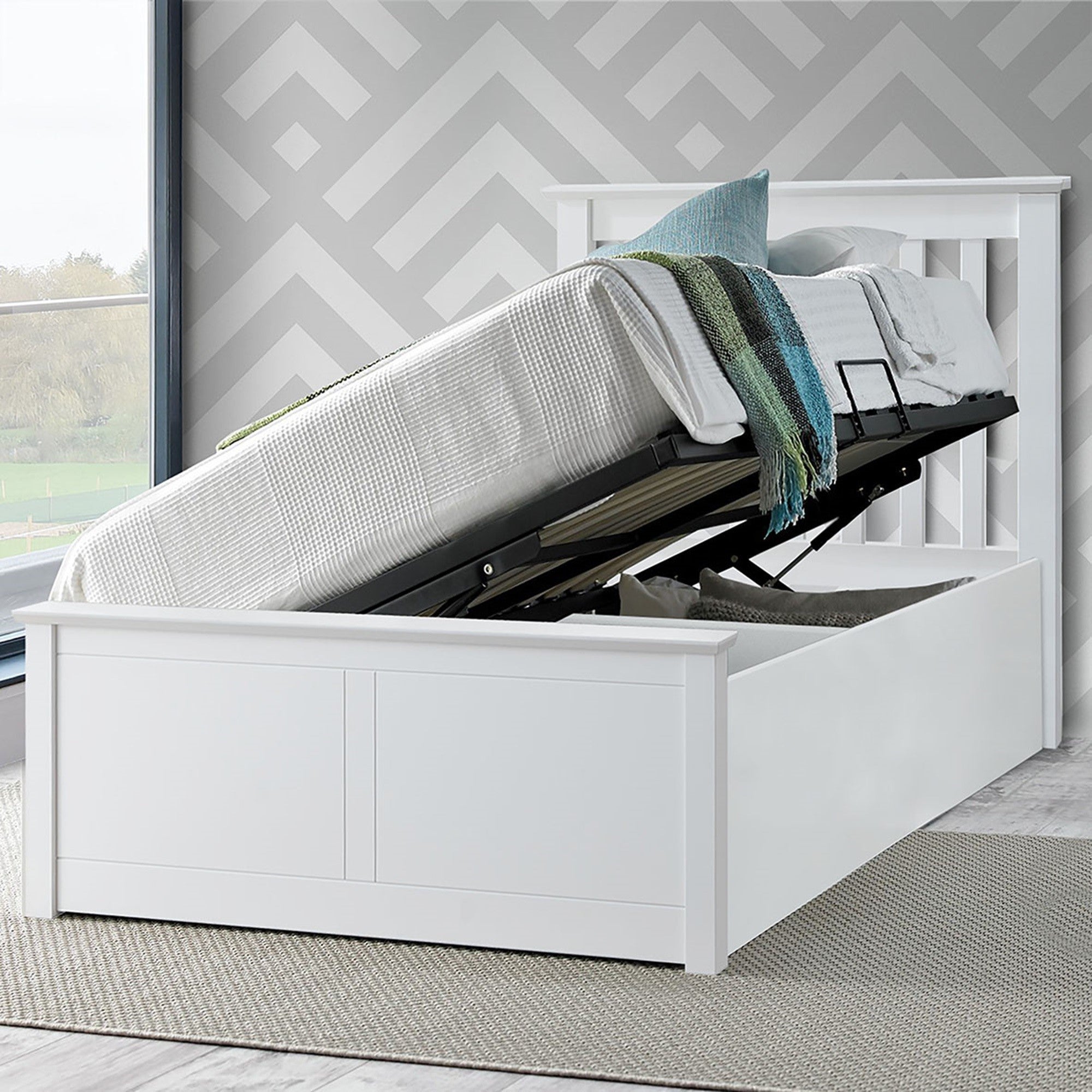 Francis Wooden Ottoman Storage Bed Frame - 3ft Single